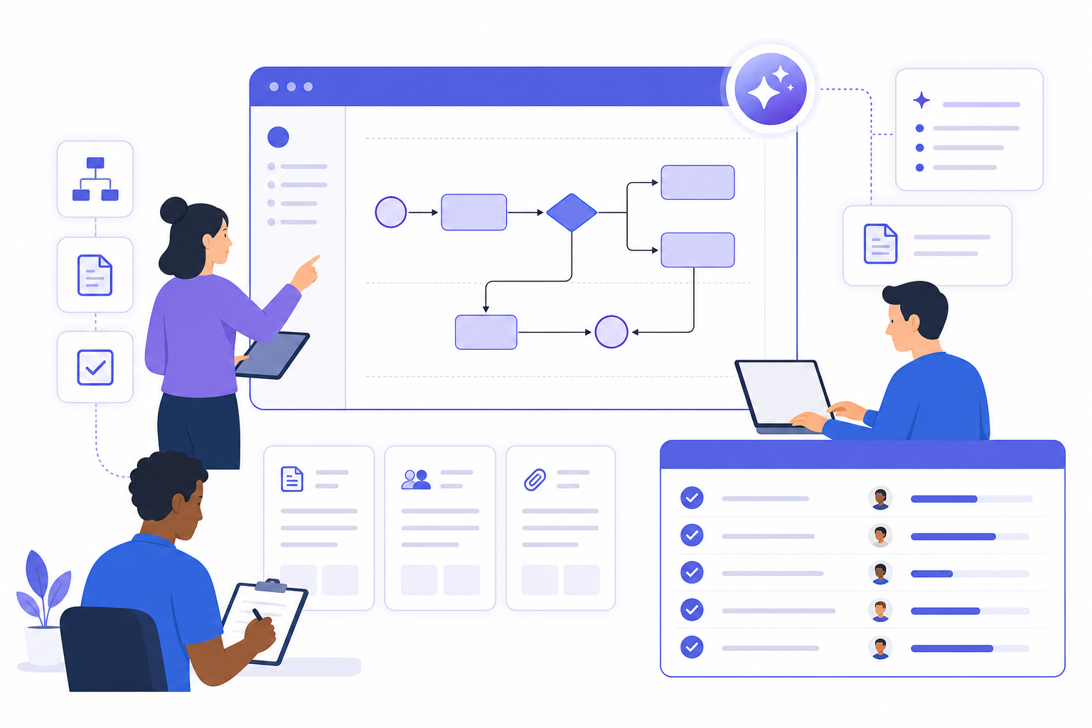 Operations team documenting workflows in a shared AI workspace
