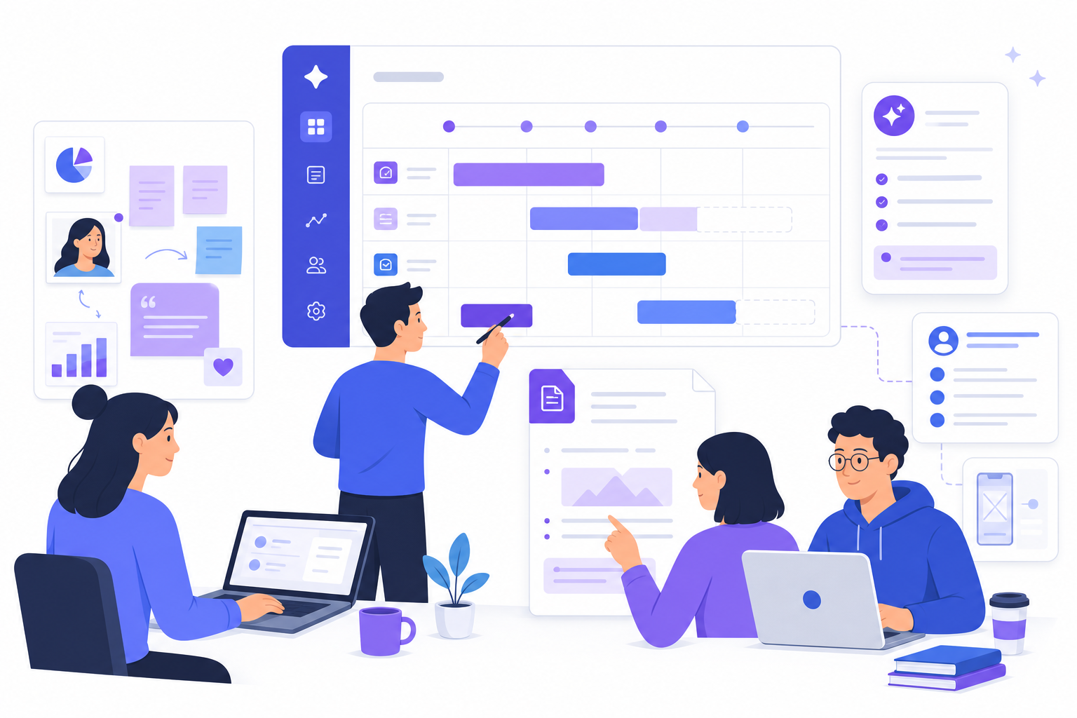 Product team organizing research and specs in a shared AI workspace